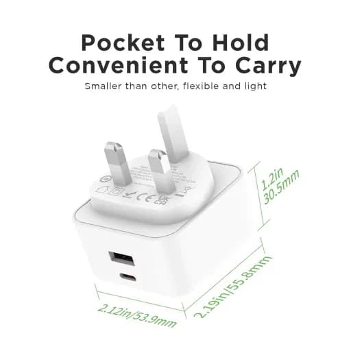 شارژر دیواری 65 وات بودی مدل Budi AC320UW سه پین با یک خروجی USB و یک خروجی USB-C