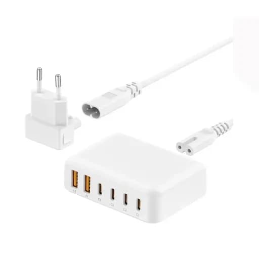 شارژر دیواری 60 وات بودی مدل Budi AC318EW با چهار خروجی USB-C و دو خروجی USB به همراه کابل 1.5 متری