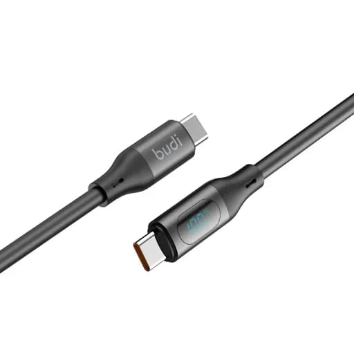 کابل فست شارژ کنفی USB-C به USB-C بودی مدل Budi DC262TT12B توان 100 وات طول 1.2 متر
