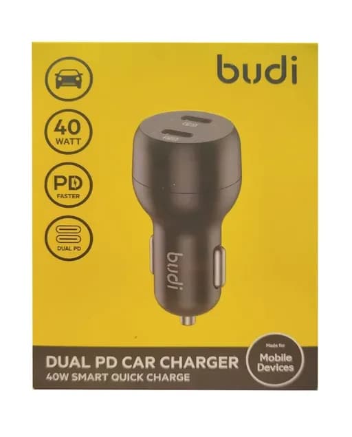 شارژر فندکی 40 وات بودی مدل Budi CC108RB با دو خروجی USB-C