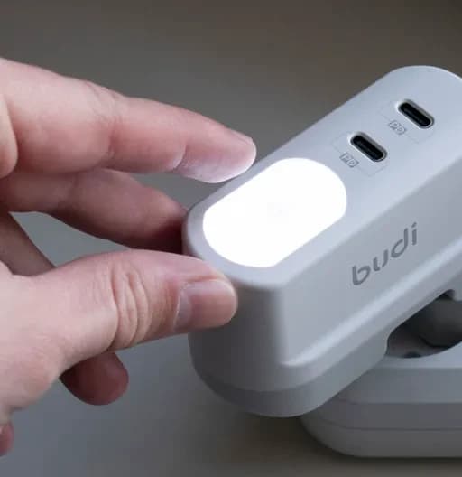 شارژر دیواری 40 وات بودی مدل Budi AC326DEW دو پین با دو خروجی USB-C، نورپردازی و سری قابل چرخش
