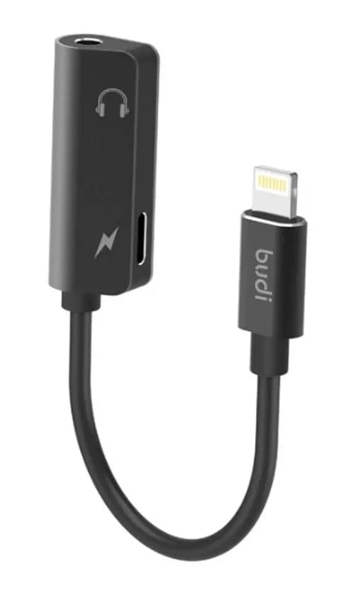 کابل تبدیل لایتنینگ به جک 3.5 میلی متری بودی مدل Budi DC137B طول 0.12 متر با قابلیت شارژ گوشی