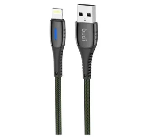 کابل فست شارژ کنفیUSB به لایتنینگ بودی مدل Budi DC212L10L جریان 2.4 آمپر طول 1 متر