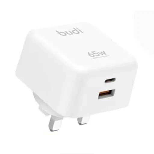 شارژر دیواری 65 وات بودی مدل Budi AC320UW سه پین با یک خروجی USB و یک خروجی USB-C
