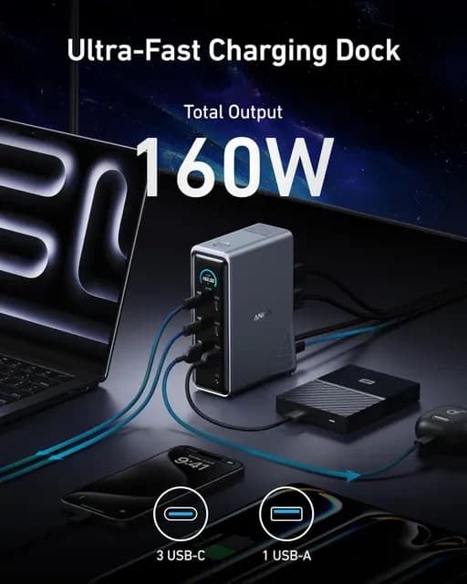 هاب شارژ ۱۴ پورت انکر 160 وات مدل Anker Prime Docking Station 14-Port A83B6 سه پین