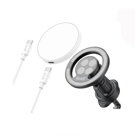 شارژر بی سیم و نگهدارنده موبایل بودی 15 وات مدل Budi WL3700XW به همراه کابل USB-C