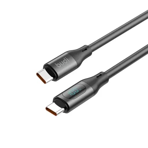 کابل فست شارژ کنفی USB-C به USB-C بودی مدل Budi DC262TT12B توان 100 وات طول 1.2 متر