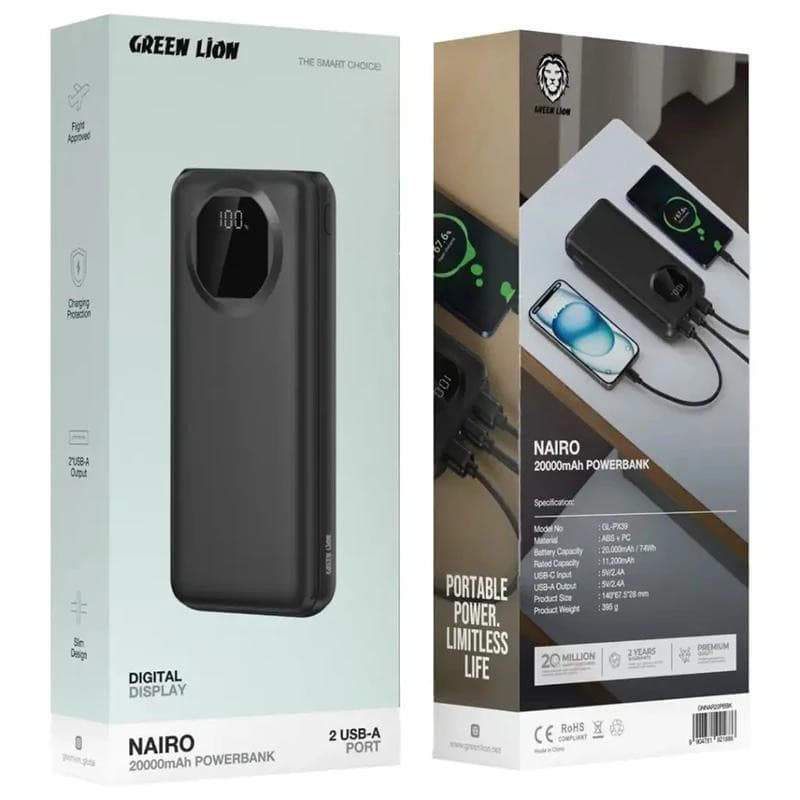 پاور بانک گرین لاین Nairo ظرفیت 20000 میلی‌آمپر | شارژ سریع و طراحی مدرن