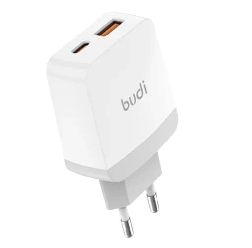 شارژر دیواری 20 وات بودی مدل Budi AC940VEW با خروجی USB و USB-C