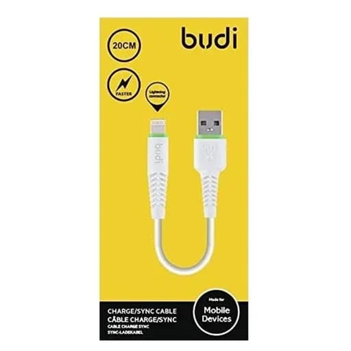 کابل فست شارژ USB به لایتنینگ بودی مدل Budi DC150L02 طول 0.2 متر