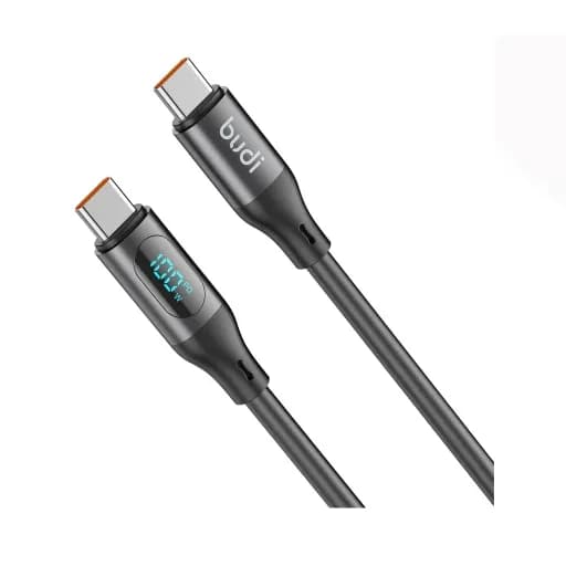 کابل فست شارژ کنفی USB-C به USB-C بودی مدل Budi DC262TT12B توان 100 وات طول 1.2 متر