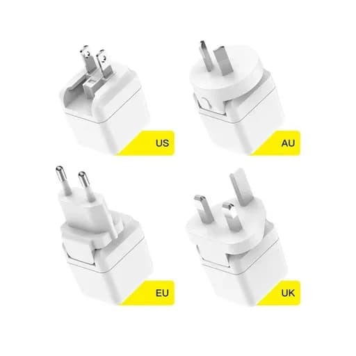 شارژر دیواری 35 وات بودی مدل Budi AC316W با یک خروجی USB و یک خروجی USB-C با سری های مختلف اتصال به پریز