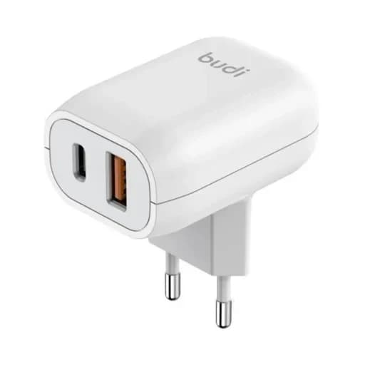شارژر دیواری 20 وات بودی مدل Budi AC339VEW با یک خروجی USB و یک خروجی USB-C