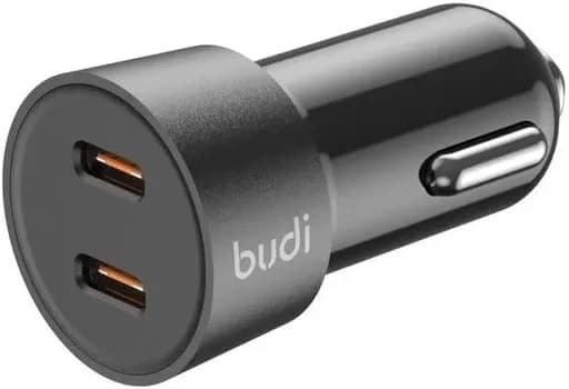 شارژر فندکی 33 وات بودی مدل Budi CC622RTTB با دو خروجی USB-C و کابل شارژ USB-C