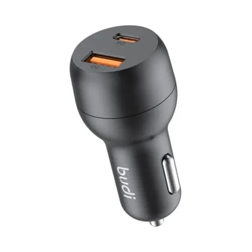 شارژر فندکی 38 وات بودی مدل Budi CC108TB با خروجی USB و USB-C