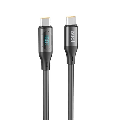 کابل فست شارژ کنفی USB-C به USB-C بودی مدل Budi DC262TT12B توان 100 وات طول 1.2 متر