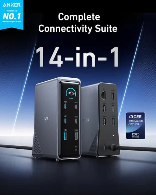 هاب شارژ ۱۴ پورت انکر 160 وات مدل Anker Prime Docking Station 14-Port A83B6 سه پین