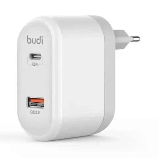 شارژر دیواری 36 وات بودی مدل Budi M8j328E دو پین با یک خروجی USB و یک خروجی USB-C و سری قابل چرخش