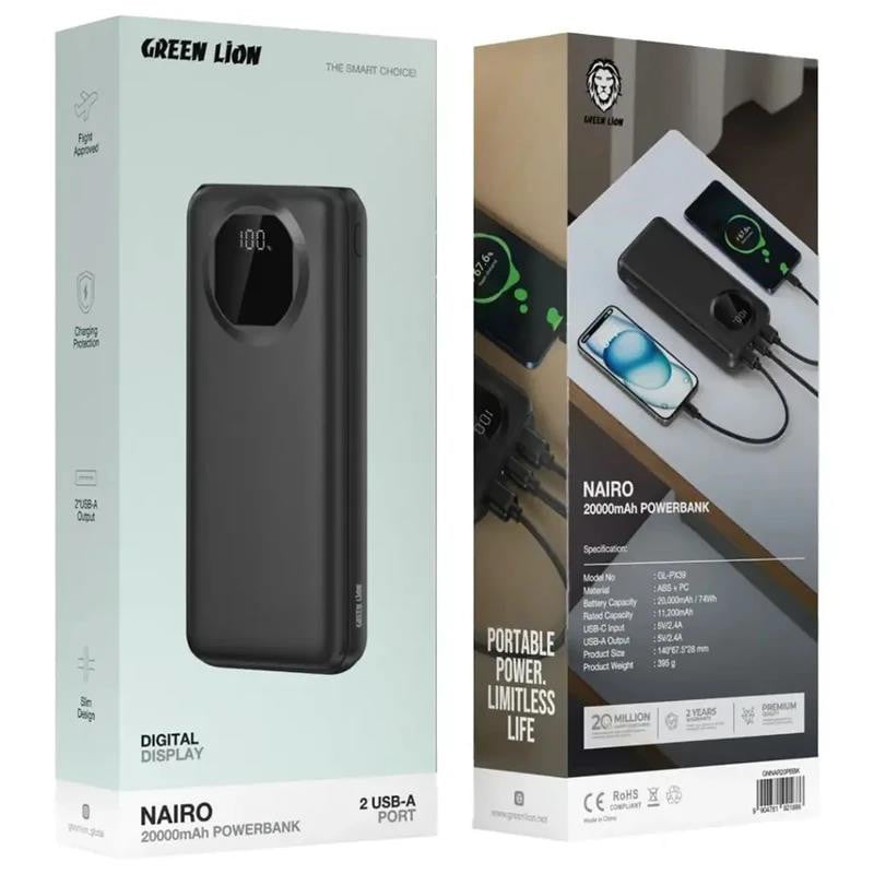 پاور بانک گرین لاین Nairo ظرفیت 20000 میلی‌آمپر | شارژ سریع و طراحی مدرن