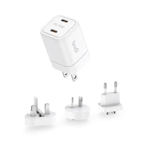 شارژر دیواری 33 وات بودی مدل Budi AC016RSW با دو خروجی USB-C