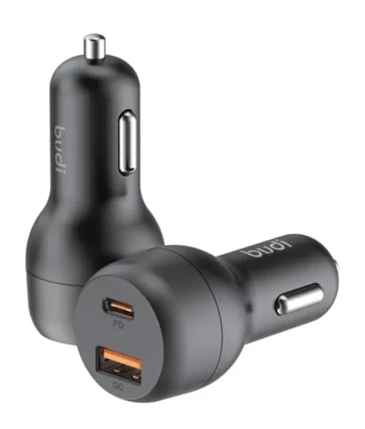 شارژر فندکی 38 وات بودی مدل Budi CC108TB با خروجی USB و USB-C