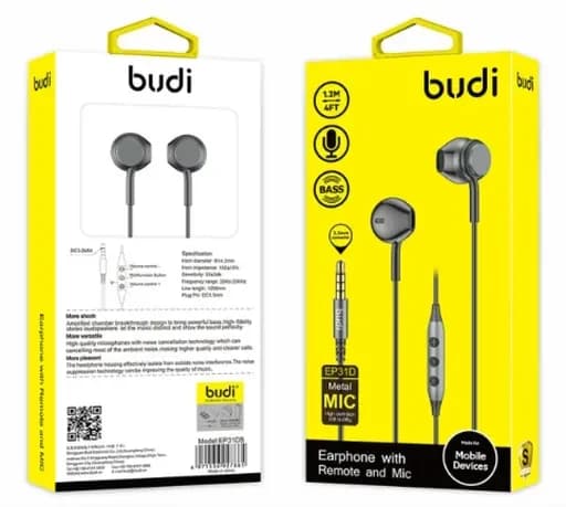 هندزفری سیمی 3.5 میلیمتری بودی مدل Budi EP31DB